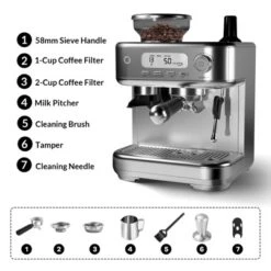 TROPOW Espresso Machine With Grinder - Professional Cappuccino And Latte Maker With Powerful Milk Frother For Home Barista -Furniture GUEST 99e4359e 519c 490b a89b bce78d2e6dbb