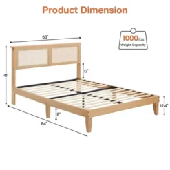 Bed Frame With Natural Rattan Headboard, Platform Queen Bed Frame With Lights, Mattress Foundation, Noise-Free -Furniture GUEST 9a181974 e4b9 4de2 acae 9a30a6187575