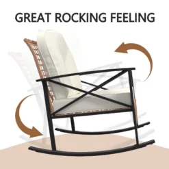 TROPOW 3 PCS Patio Rocking Chairs Outdoor Rattan Bistro Set, Patio Sets , Outdoor Furniture Set Wicker 2Rocking Chairs & 1Table ,Beige & Black -Furniture GUEST 9a1b04f5 e09d 4e5a b13c 9438806c7995