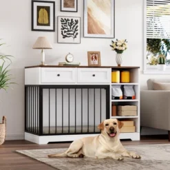 Dog Crate Furniture 47”, Large Dog Crate TV Stand With 2 Drawers And 4 Shelves, Wooden Dog Kennel Indoor, Decorative Dog Cage With Storage -Furniture GUEST 9a1d430d a4bd 44b1 a485 99189dd16ea4