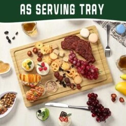 Bamboo Wood Cutting Board For Kitchen, 18"x12" Large Chopping Board, Wooden Cheese Charcuterie Board, With Side Handles And Juice Grooves -Furniture GUEST 9af4361d 0266 4965 b5cd 0206f833d965