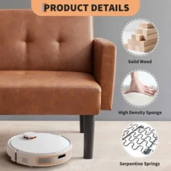 75.5” Convertible Futon Sofa Bed, Linen Flannel Small Couch Sofa With Wood Legs & 700lbs Capacity, Adjustable Folding Loveseat, Mid Century Modern -Furniture GUEST 9b361962 9c7d 4b51 a678 6bc567e5dd12