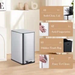 2.64 Gal/10L Slim Bathroom Trash Can, Stainless Steel Step-On Garbage Bin With Soft-Close Lid & Removable Inner Bucket, Narrow Recycle Bin -Furniture GUEST 9b4c7e45 834d 4b5a 9f33 32a6412fa23b