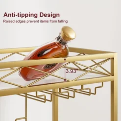 Gold Bar Cart 2-Tier With Wheels, Gold Serving Cart With Wine Rack & Glass Holders For Living Room, Kitchen, Dining -Furniture GUEST 9bce4045 aea4 4cd4 936c a306d7bdeecd