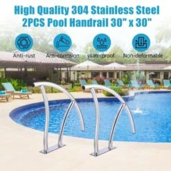 Pool Rails , Pool Handrails For Inground Pool 304 Stainless Steel Big Load Capacity Rustproof With Blue Grip Cover & Accessories
