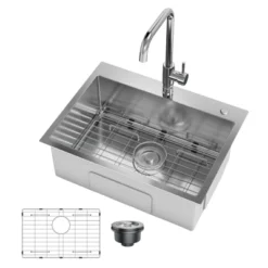 Drop In Kitchen Sink,Stainless Steel Kitchen Single Bowl Sinks, Modern Top Mount 16 Gauge Workstation Sink- With Pull-Down Faucet For Bar -Furniture GUEST 9cab5934 e27d 475b 8f16 b66135b62b29