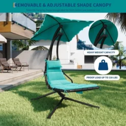 Hanging Chaise Lounge Swing Chair, Hanging Curved Chaise Lounge Chair Umbrella, Curved Steel Hammock Lounger Chairs For Patio Pool Garden Backyard -Furniture GUEST 9ce8abc2 31cc 4547 adcb 109f0c644ef3