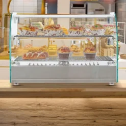 Food Warmer Display, 22" Commercial Pizza Warmer - 2-Tier Electric Countertop With Glass Door For Restaurant