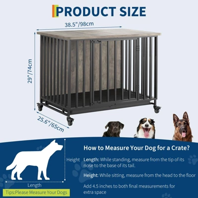 Heavy Duty Dog Crate Furniture With Wheels, 39'' Dog Kennel Furniture With Removable Tray, Wooden Pet Cage Indoor, Decorative Side End Table 8 Heavy Duty Dog Crate Furniture With Wheels, 39'' Dog Kennel Furniture With Removable Tray, Wooden Pet Cage Indoor, Decorative Side End Table - Image 6