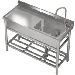 TROPOW Silver Stainless Steel Utility Sink – Freestanding Single Bowl With Pull-Out Faucet For Kitchen/Laundry/Garage -Furniture GUEST 9ea735f6 228a 40ed b6e0 1a0d12371b11