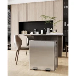 60L/16 Gal Trash Can, Double Compartment Stainless Steel Trash Bin With Removable Basket, Dual Garbage Can With Lid & Step Foot Pedal