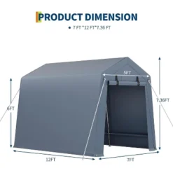 Storage Shed, Portable Carport 7x12FT - Outdoor With Roll-up Zipper Door, Windows, Waterproof Tarp For Motorcycle, Bike, Garden Tools 13 Storage Shed, Portable Carport 7x12FT - Outdoor With Roll-up Zipper Door, Windows, Waterproof Tarp For Motorcycle, Bike, Garden Tools -Furniture GUEST 9ecb3eb2 96d9 416a 8fb7 80abb8de619c