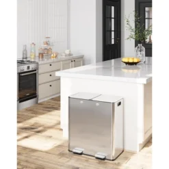 60L/16 Gal Trash Can, Double Compartment Stainless Steel Trash Bin With Removable Basket, Dual Garbage Can With Lid & Step Foot Pedal 17 60L/16 Gal Trash Can, Double Compartment Stainless Steel Trash Bin With Removable Basket, Dual Garbage Can With Lid & Step Foot Pedal -Furniture GUEST 9eef238d 1350 4968 b8cb 25ba0203dcc2
