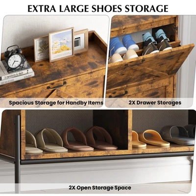 Shoe Cabinet With 2 Flip Drawers, Freestanding Entryway Shoe Storage Organizer, Narrow Rack Cabinet 6 Shoe Cabinet With 2 Flip Drawers, Freestanding Entryway Shoe Storage Organizer, Narrow Rack Cabinet - Image 4
