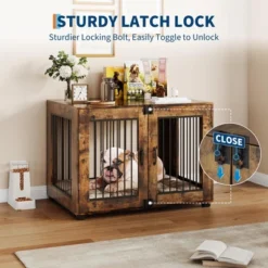 Dog Crate Furniture For Small Breeds - Chew-Resistant Dual-Door Kennel With Locking Wheels, Modern Farmhouse Indoor Pet End Table, Brown -Furniture GUEST a0d01805 5ed5 4dc6 a2eb bfab72383f6e