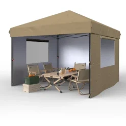10x10 Pop Up Canopy With 3 Sidewalls - Easy Up Camping Tent With One Button Push Setup For Deck, Garden, Sports, Beach, Party -Furniture GUEST a1d1610f 3d1b 4ab4 b650 af5edd0c234b