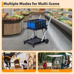 Shopping Cart, 2 Tier Collapsible Folding Grocery Cart With Removable Crate - 198 Lb Capacity, Wheels For Supermarket Home Blue -Furniture GUEST a22f37d0 1fc3 488a 9bab d074136f64d4