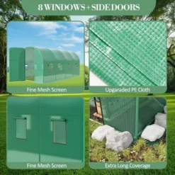 Outdoor Greenhouse - Walk-In Tunnel With 8 Mesh Vents, Swing Door & Roll-Up Door, Reinforced Galvanized Steel Frame & Durable PE Cover -Furniture GUEST a2bd7c01 091f 4b5b bcd5 a61a209518f6