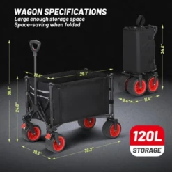 Collapsible Wagon With Wheels, Foldable Shopping Cart With Adjustable Handle, Side Pockets And Cup Holder, All Terrain Wagon For Shopping -Furniture GUEST a2cc29c2 d1b3 487c 90d3 17018d3e1ab7