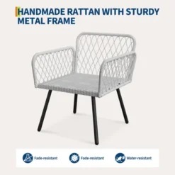 TROPOW 3-Piece Grey Outdoor Patio Furniture Set ¨C L-Shaped Rattan Sofa With Coffee Table & Cushions For Garden/Balcony (Boho Style) -Furniture GUEST a340ecf9 0b02 45d4 9f1e e41753aac0c2