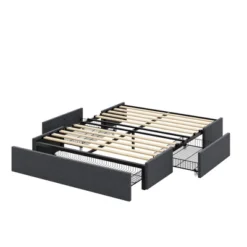 Platform Bed Frame With 3 Storage Drawers, Fabric Upholstered, Wooden Slats Support, No Box Spring Needed, Noise Free, Easy Assembly, Dark Grey -Furniture GUEST a34cb8e7 5045 49cc ae4e 5bd1c0b27d53