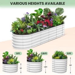 Raised Garden Bed Galvanized Steel - 8x2ft Large Outdoor Planter Box Kit With Wave Design, Open Base & Durable Frame, White -Furniture GUEST a3e8b210 1d27 412d 9a96 76473407b7e1