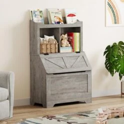 3-Tier Wooden Kids Bookcase & Toy Organizer With Flip-Top Lid For Playroom, Bedroom & Nursery - Child-Friendly Storage