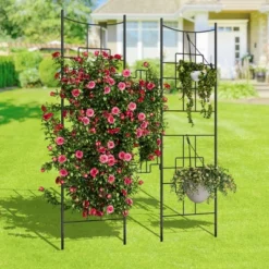 Elegant 2 Rack Baroque Iron Trellis For Climbing Plants, 1.6FT Tall Rustproof Garden Support For Roses, Vegetables, And Indoor Potted Plants