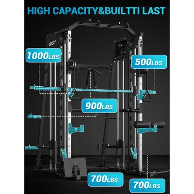 Home Gym, Power Cage 2200LBS All-in-One - Smith Bar, Dual Pulley System, LAT Pull-Down, Cable Station Strength Training Equipment 5 Home Gym, Power Cage 2200LBS All-in-One - Smith Bar, Dual Pulley System, LAT Pull-Down, Cable Station Strength Training Equipment - Image 3