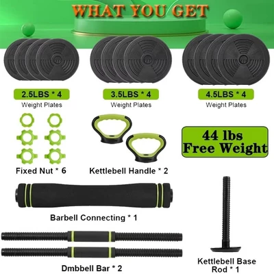 4 In 1 Adjustable Dumbbell Set, 44LBS Free Weight Set Used As Dumbbell, Barbell, Kettlebell And Push-up, Home Gym Fitness Workout Equipment Black 6 4 In 1 Adjustable Dumbbell Set, 44LBS Free Weight Set Used As Dumbbell, Barbell, Kettlebell And Push-up, Home Gym Fitness Workout Equipment Black - Image 4