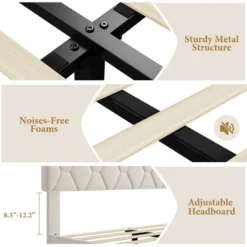 Platform Bed Frame With Upholstered Headboard, Linen Fabric Upholstered Bed Frame With Adjustable Headboard -Furniture GUEST a7510232 e028 43b0 a8d6 d3352df56bbb