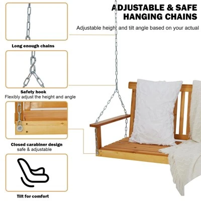 48in Heavy Duty Porch Swing - 440lb Capacity Outdoor Wooden Swing With Hanging Chains Ordinary Model, Rustic Natural Finish 4 48in Heavy Duty Porch Swing - 440lb Capacity Outdoor Wooden Swing With Hanging Chains Ordinary Model, Rustic Natural Finish - Image 2