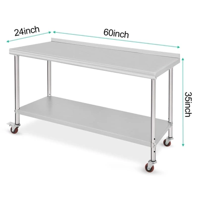 Kitchen Worktop Stainless Steel Kitchen Worktop 152 X 61 X 89 Cm With Wheels And Splash Guard Kitchen Table Gastro 4 Kitchen Worktop Stainless Steel Kitchen Worktop 152 X 61 X 89 Cm With Wheels And Splash Guard Kitchen Table Gastro - Image 2