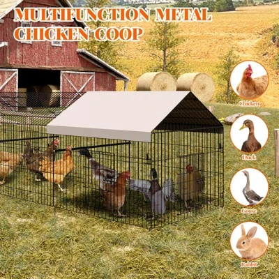 Chicken Coop Walk In Run - Metal Poultry Pen With Waterproof Cover, Portable Hen House For Chickens, Ducks & Small Pets 6 Chicken Coop Walk In Run - Metal Poultry Pen With Waterproof Cover, Portable Hen House For Chickens, Ducks & Small Pets - Image 5