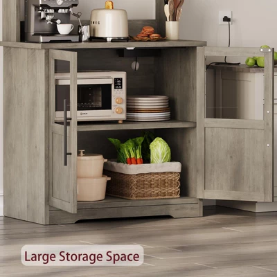 Bakers Rack With Storage Cabinet, Microwave Stand With Power Outlets, Farmhouse Bakers Rack With Thick Table Top, Small Kitchen Pantry For Kitchen 7 Bakers Rack With Storage Cabinet, Microwave Stand With Power Outlets, Farmhouse Bakers Rack With Thick Table Top, Small Kitchen Pantry For Kitchen - Image 5
