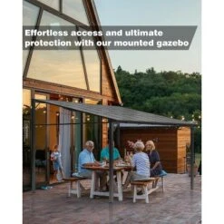 Gazebo, Patio 10x10 Ft Wall Mounted Lean To - Heavy Duty Hardtop Pergola, Sloped Roof For Porch, Deck, Backyard (Dark Brown) -Furniture GUEST a91b0e8e 9a02 4a66 b695 43272b62e6cd