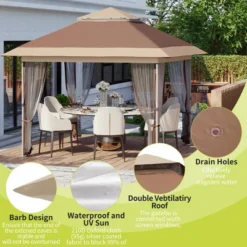 Pop Up Gazebo, Outdoor Canopy Tent With Mosquito Netting, Pop Up Canopy Tent With Curtains/Adjustable Height/Wheeled Carrying Bag -Furniture GUEST a91d16e1 4ba6 422e a734 3daa33be81a6