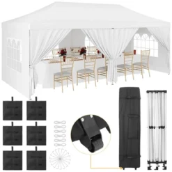 Upgraded 10x20 Pop Up Canopy Tent With 6 Removable Sidewalls, Commercial Heavy Duty Pop Up Canopy Tents 6 Sand Bags, 18 Stakes, White -Furniture GUEST a98e5146 2327 48c2 bd97 461c321f2499