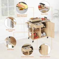 TROPOW Solid Wood Outdoor Grill Cart ¨C Stainless Steel Top With Spice Rack & Wheels For Patio/Garden (Natural Wood Color) -Furniture GUEST ac8e47d9 46d9 4a73 a455 8349a67a2ade