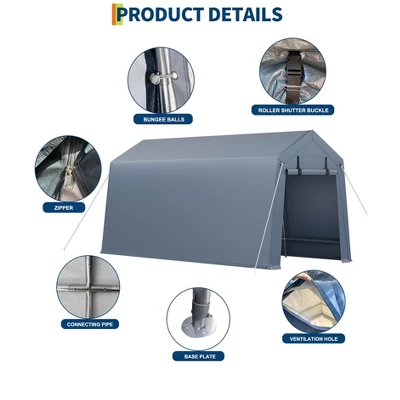 10'*15' Outdoor Storage Shed, Heavy Duty Carport With Roll-Up Door-Waterproof Portable Garage For Motorcycle, Tools, All-Weather Protection.gray 8 10'*15' Outdoor Storage Shed, Heavy Duty Carport With Roll-Up Door-Waterproof Portable Garage For Motorcycle, Tools, All-Weather Protection.gray - Image 6