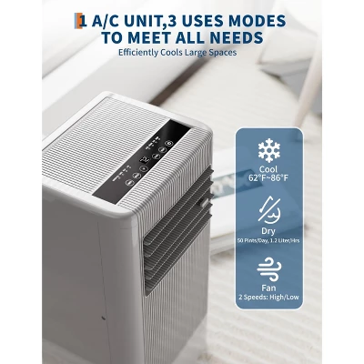 8000 BTU Portable Air Conditioner - Portable AC Unit For Bedroom Up To 350 Sq. Ft, Cooling, Fan & Dehumidifier, Floor Standing,Black&Grey Top Cover 5 8000 BTU Portable Air Conditioner - Portable AC Unit For Bedroom Up To 350 Sq. Ft, Cooling, Fan & Dehumidifier, Floor Standing,Black&Grey Top Cover - Image 3