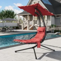 Hanging Chaise Lounge Swing Chair, Hanging Curved Chaise Lounge Chair Umbrella, Curved Steel Hammock Lounger Chairs For Patio Pool Garden Backyard -Furniture GUEST ad879f8f 84d9 41e2 976d b1c0a429ea2d