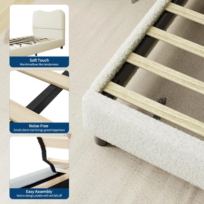 Pink Queen Kids Bed Frame With Upholstered Headboard, Low Profile Sturdy Platform Bed With Soft Boucle Fabric For Girls And Boys,No Box Spring Needed 8 Pink Queen Kids Bed Frame With Upholstered Headboard, Low Profile Sturdy Platform Bed With Soft Boucle Fabric For Girls And Boys,No Box Spring Needed - Image 6