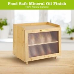 Bread Box, Double Layer Bamboo Kitchen Countertop Storage - Farmhouse Container With Window, Large Capacity For Bread, Rolls (Natural & Gold) -Furniture GUEST addda635 14c5 4d54 b569 8b3c44e23fa4