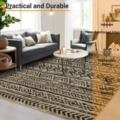 5x7 Washable Rugs Non Slip - Boho Geometric Area Rug For Living Room, Bedroom (Neutral) -Furniture GUEST adf1c93b 7b8a 4cb8 972e d62b8bf1fd94