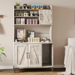 Large Cat Litter Box Enclosure Furniture - Farmhouse Style Pet House With 3 Open Shelves, Storage Cabinet - Modern Wood End Table For Bedroom -Furniture GUEST ae7aef9c 7617 427d 91dd 7cb34d6bcdde