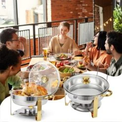 MilleLoom Chafing Dish Buffet Set , 5QT Food Servers And Warmers Stainless Steel Round Chafing Dishes With Glass Lid & Lid Holder For Parties -Furniture GUEST aedd1efc c5f9 481e b9f1 476ca938c4c5