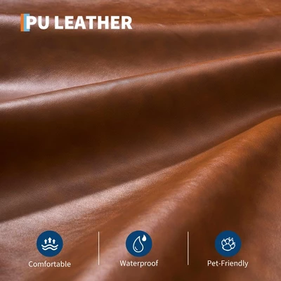 75" Futon Sofa Bed, Convertible Sleeper, Faux Leather Small Couch, Loveseat, Mid-Century Modern Couch For Living Room, Bedroom, Brown 6 75" Futon Sofa Bed, Convertible Sleeper, Faux Leather Small Couch, Loveseat, Mid-Century Modern Couch For Living Room, Bedroom, Brown - Image 4