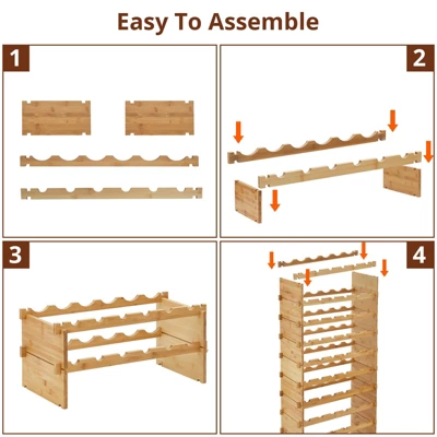 TROPOW Stackable Wine Rack, 4 Tier Wooden Wine Storage Rack, Bamboo Wine Display Shelves, Wobble-Free Wine Holder Freestanding Floor Wine 6 TROPOW Stackable Wine Rack, 4 Tier Wooden Wine Storage Rack, Bamboo Wine Display Shelves, Wobble-Free Wine Holder Freestanding Floor Wine - Image 4