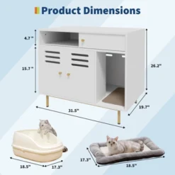 Cat Litter Box Enclosure With Storage Shelf, Hidden Litter Box Furniture With Metal Legs And Ventilated Panel, Indoor Cat House White -Furniture GUEST af5a8d1b 5413 4169 b218 5117b0e0e268